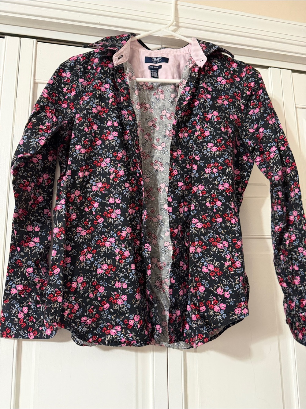 Chaps Black Floral Hooded Trench Coat with Pink Flowers